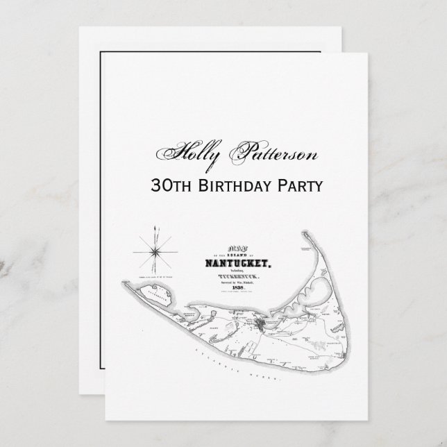 Convite Nantucket Island MÃE Vintage Map Black (Frente/Verso)