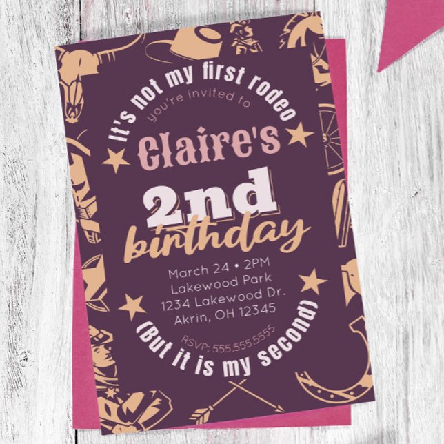 Convite "Não é o meu primeiro segundo aniversário de vaqui ("not my first rodeo..its my second" cowgirl birthday invitation second birthday customizable)