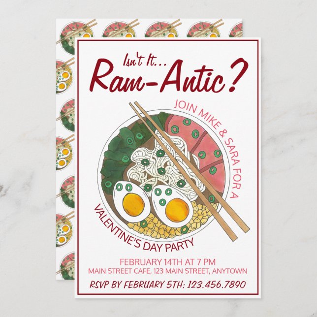 Convite Não é um Dia de os namorados Ram-Antico (Romântico (Frente/Verso)