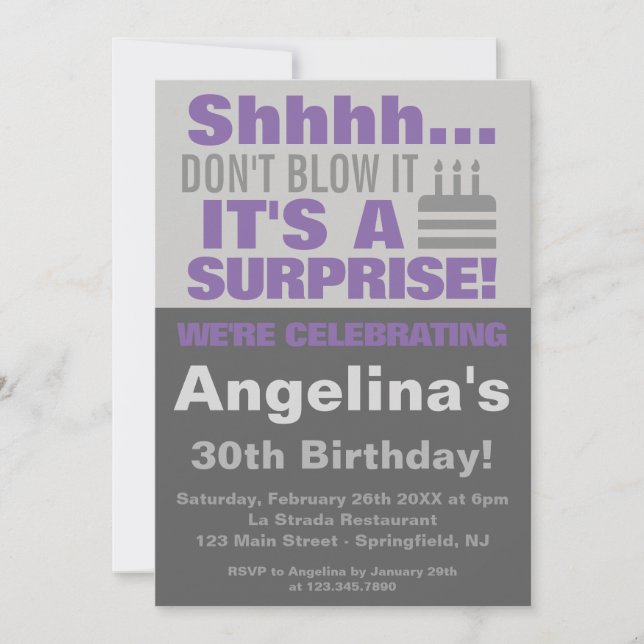 Convite Não estrague, é uma festa de aniversário surpresa (Frente)