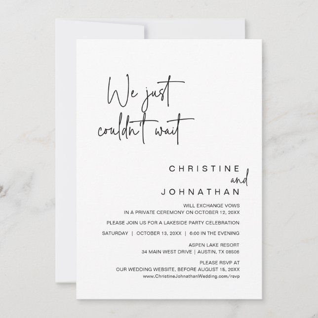 Convite Não podíamos esperar, Festa de Elopemento de Casam (Frente)