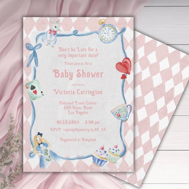 Convite Não se atrase Alice no Chá de fraldas rosa das Mar (Criador carregado)