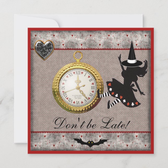 Convite Não seja bruxa atrasada de Alice o partido do Dia (Frente)