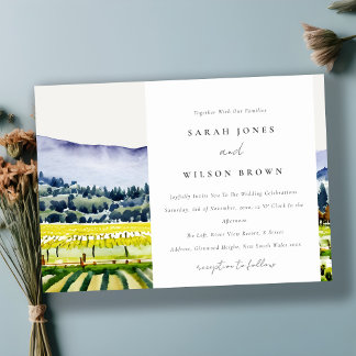 Convite Napa Valley Watercolor Vineyard Landscape Weding