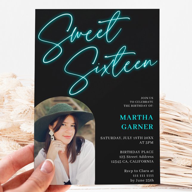 Convite Narrativa azul-azul-neon guião foto divertida arco (Criador carregado)