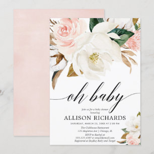 Convite Narrativa rústica branca e rosa-pincel magnólia 