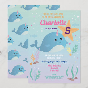 Convite Narwhale Festa de aniversário Piscina Beach Nataçã