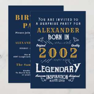Convite Nascer aniversário de 21 anos 2002 Legenda Dourada