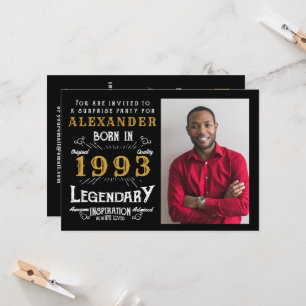 Convite Nascer aniversário de 30 anos 1993 Foto Dourada Re