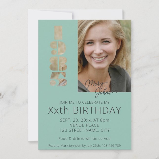 Convite nascer aniversário de 40 anos em azul lacrimogêneo (Frente)