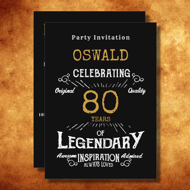 Convite Nascer de Aniversário Legendário Retro Dourado Pre (For those celebrating their 80th birthday we have the ideal birthday party invitation)