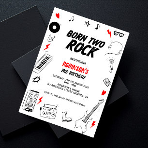 Convite Nascer dois — segundo aniversário Rock Black White