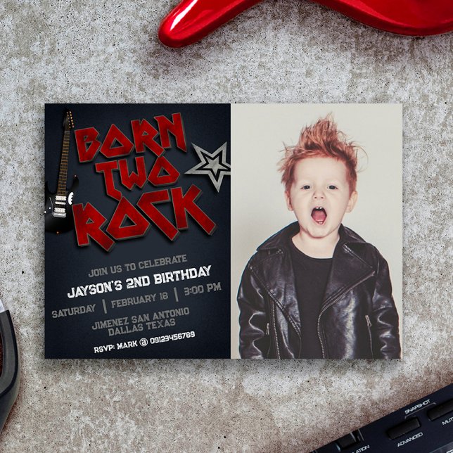 Convite Nascer Duas Rochas - segundo aniversário com Paisa (Born Two Rock - 2nd Birthday w/ Picture Landscape Invitation)