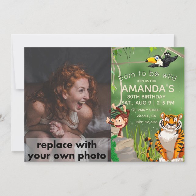 Convite Nascer fotográfico de animais selvagens da selva d (Frente)