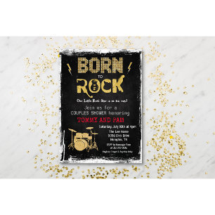 Convite Nascido para Balançar Chuveiro de Bebê Rock Star