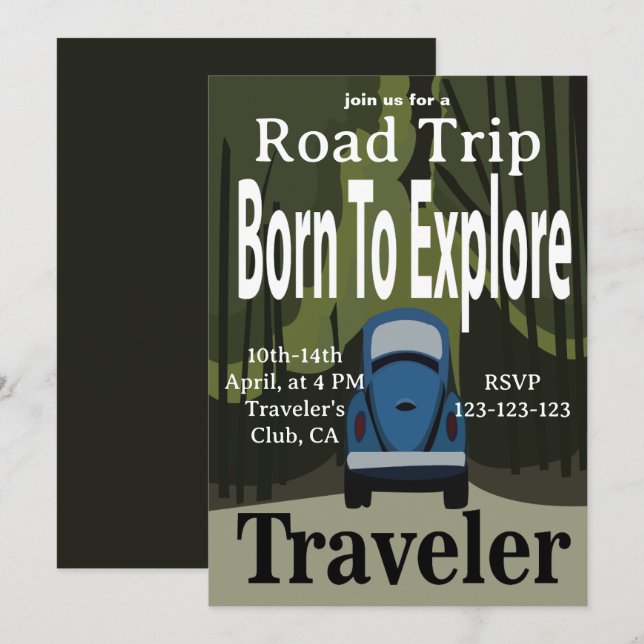 Convite Nascido Para Explorar Viagem De Carro (Frente/Verso)