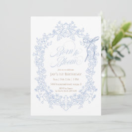 Convite Nascido para Florescer Azul Floral Aniversário