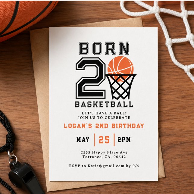 Convite Nascido para o Basquete | Esportes  2º Aniversário (Born 2 Basketball | Sports Boy's 2nd Birthday Invitation)