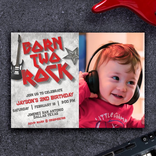 Convite Nascido para Rock com Paisagem de Foto (Born Two Rock with Photo Landscape Invitation)