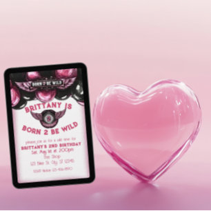 Convite Nascido para Ser Selvagem Rosa, Moto Preta 2º Aniv