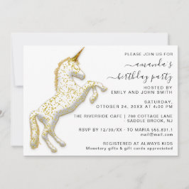 Convite Nascimento branco Dourado do Cavalo Unicórnio com