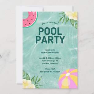 Convite Nascimento da Festa de Piscina de Primaveras Trend