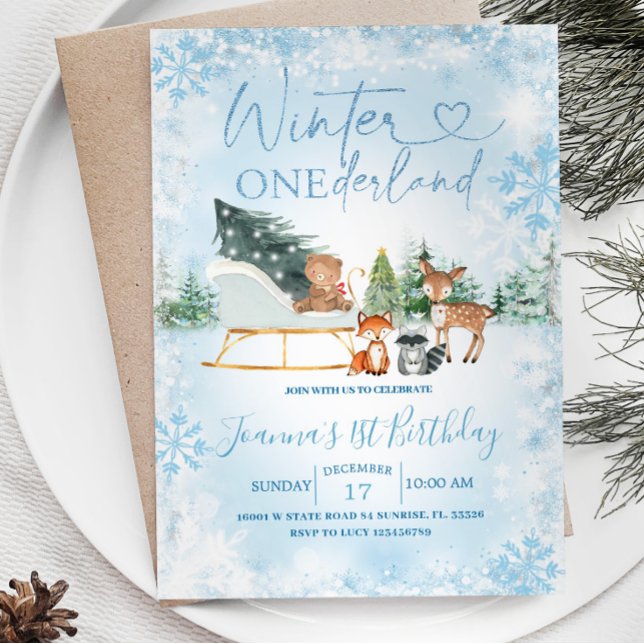 Convite Nascimento de Flocos de Neve Azul em Onederland de (Criador carregado)