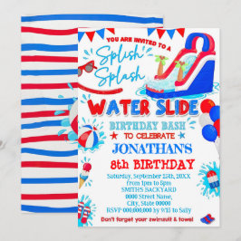 Convite Nascimento de Red White e Blue Splish Splash Water