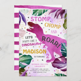 Convite Nascimento de T Rex Dinossaur Girl