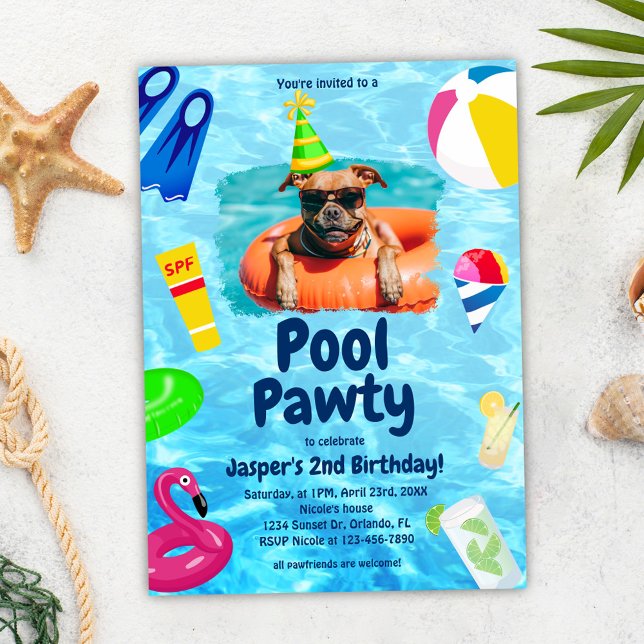 Convite Nascimento do Cachorro Pawty da piscina (Pool Party Puppy Pawty Dog Birthday Invitation)