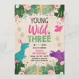 Convite Nascimento do Dinossauro Rosa de Três Dinos