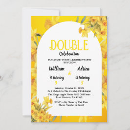 Convite Nascimento em março Daffodil Dupla Celebração Aniv