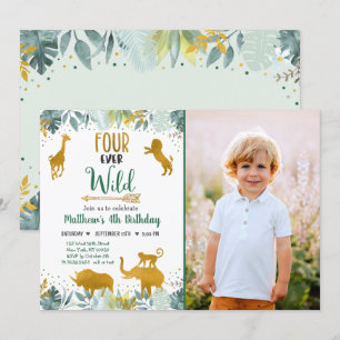 Convite Nascimento Safari Dourado de Quatro Eternos Selvag