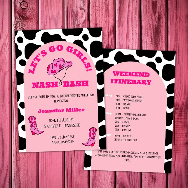 Convite Nash Bash Cowgirl Pink Bachelorette Girls Fim de S (nash bash nashville bachelorette girls weekend cowgirl pink cowgirl boots and hat arch cow pattern)
