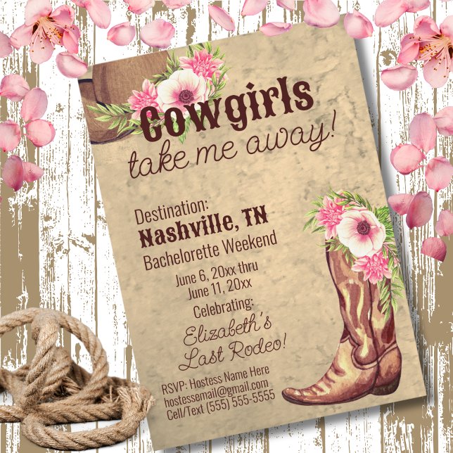 Convite Nashville Bachelorette Floral Pink Cowgirl (Criador carregado)