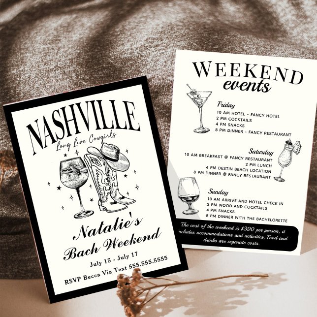 Convite Nashville Bachelorette Social Cocktail Itinerário (Criador carregado)