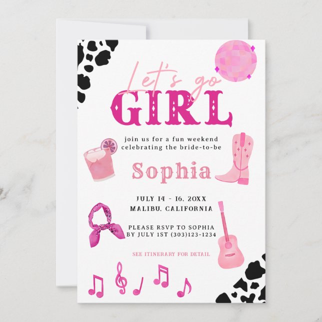 Convite Nashville Cowgirl Último Rodeo Bachelorette (Frente)