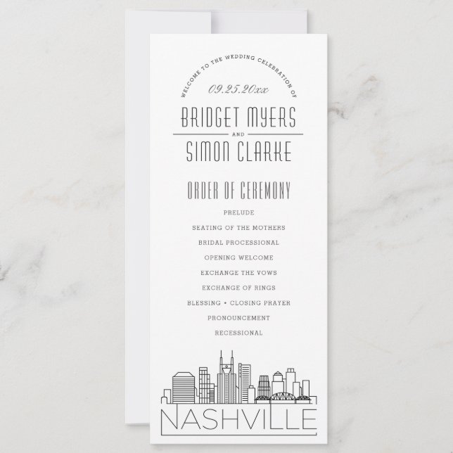 Convite Nashville | Programa de Casamento por Deco Moderno (Frente)