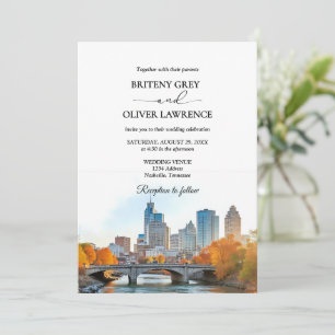 Convite Nashville Tennessee Watercolor Skyline Wedding