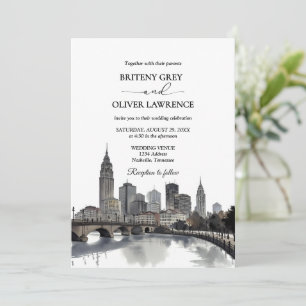 Convite Nashville Tennessee Watercolor Skyline Wedding