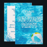 Convite Natação 18ª Festa de aniversário<br><div class="desc">Convite para a piscina 18ª festa de aniversário de natação com esfera de praia em água turquesa.</div>