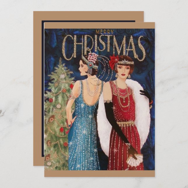 Convite Natais vintages de arte deco (Frente/Verso)