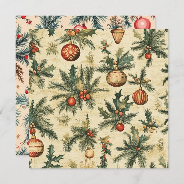 Convite Natais vintages e ramificações imprimíveis (Frente/Verso)
