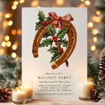 Convite Natais vintages Festa Holly Holiday<br><div class="desc">Natais vintages Feriam Holly Holiday Party Convite. Esta bela design apresenta uma ferradura de Natal retrógrada amarrada com um arco e acentuada com holly. Personalize este design de feriado personalizado com os detalhes do seu próprio partido. Perfeito para um janto de Natal da família ou para uma festa de feriado...</div>
