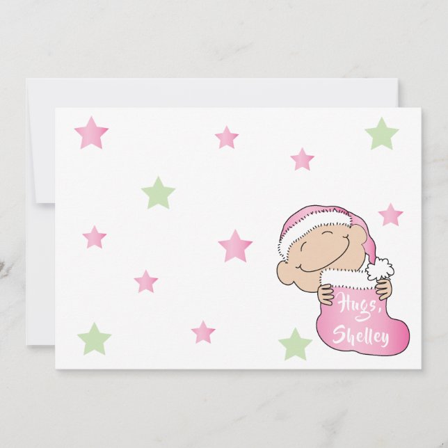 Convite Natal 18,5 cm x 13 cm Rosa Bebê Obrigado/2 lados/P (Frente)