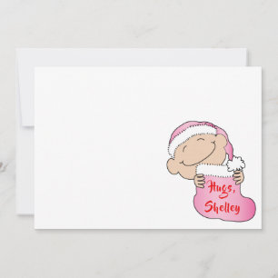 Convite Natal 7" x 5" Bebê Rosa Obrigado/2 Lado/Plana
