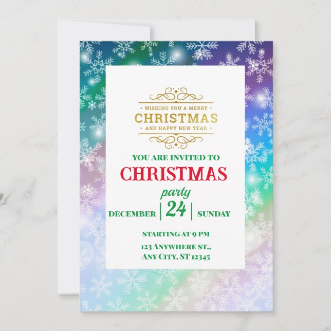Convite Natal Adicione sua imagem e nome, Floco de neve (Frente)