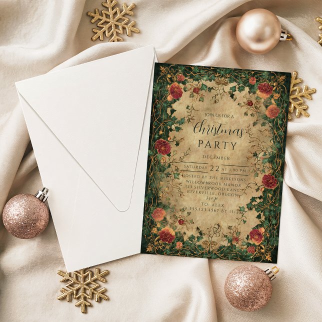 Convite Natal Amaryllis Azevinho Vintage (Criador carregado)