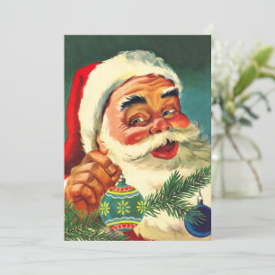 Convite Natal Antigo, Alegre Papai Noel Retro dos Anos 50