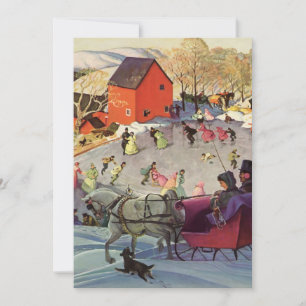 Convite Natal Antigo, Amor e Romance Passeio de Trenó